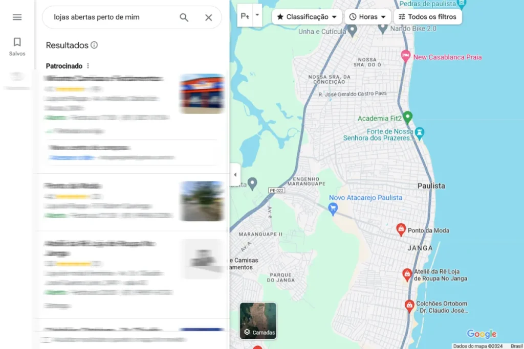 Print de Google Maps mostrando resultado para busca de lojas por perto.