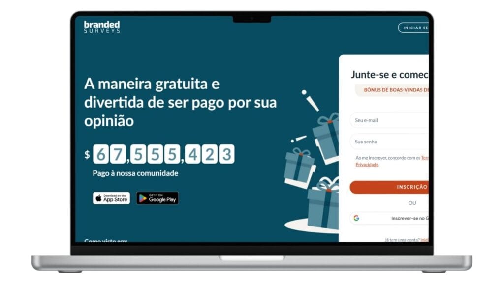 Branded Surveys, um dos maiores sites de pesquisas remuneradas.