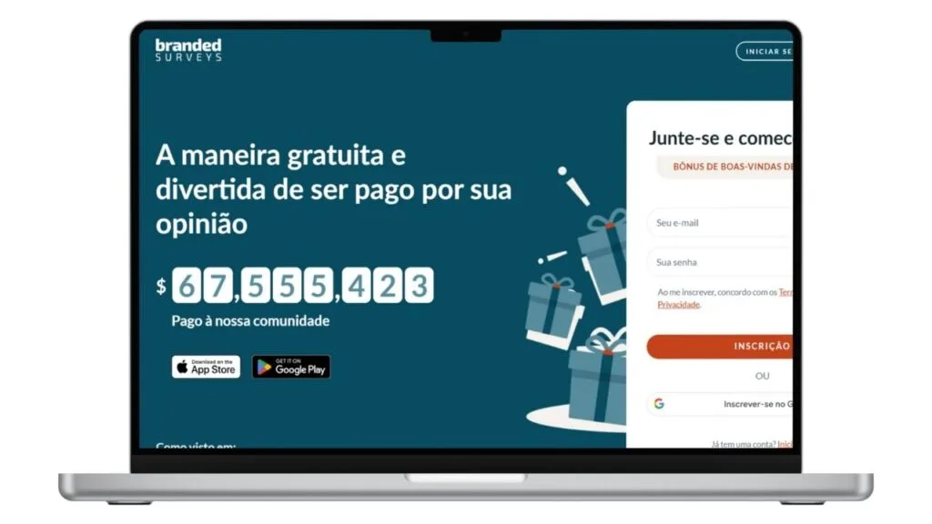 Branded Surveys, um dos maiores sites de pesquisas remuneradas.