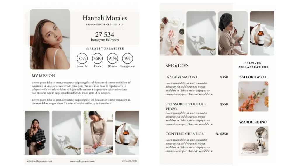 Exemplo de mídia kit para parcerias no Instagram